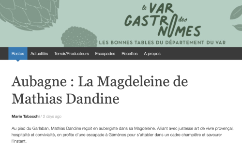 Le Var des Gastronomes : La Magdeleine de Mathias Dandine
